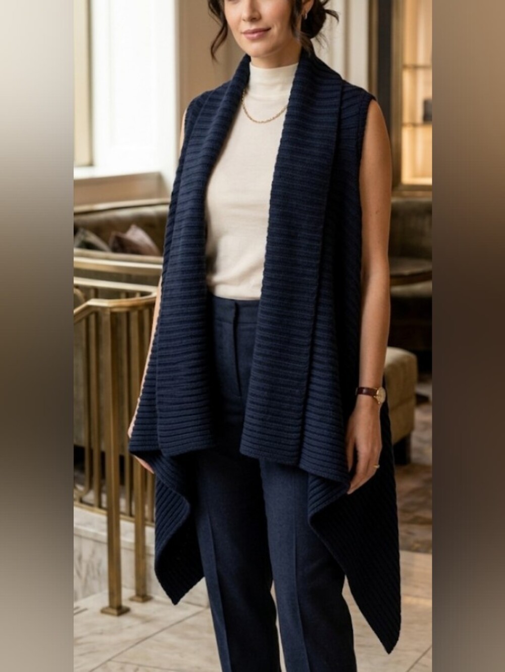 The Row - 100% Lambswool Navy Blue Sweater Vest Designer Luxury Minimalist